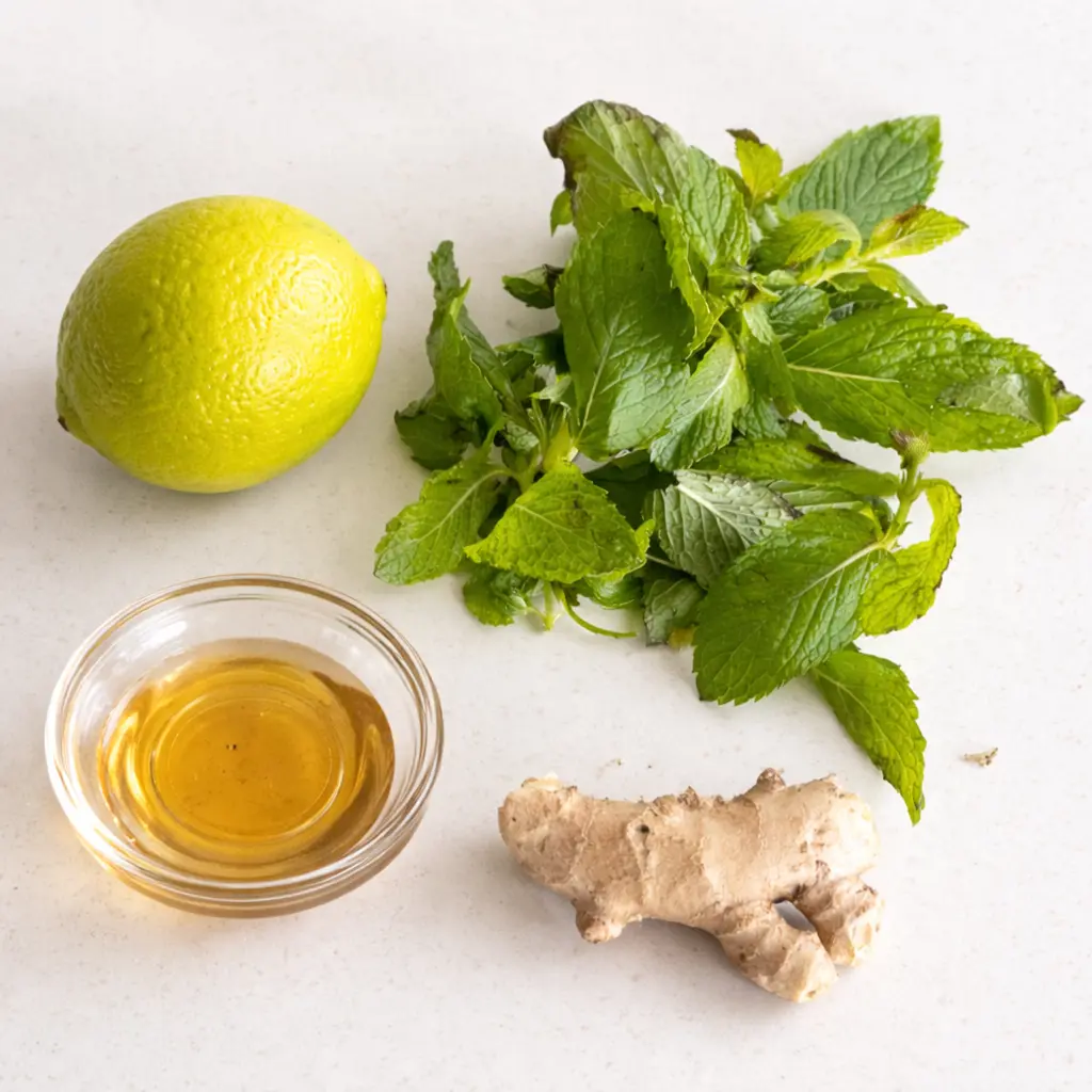 Fresh lemon balm leaves, lemon, honey, and ginger shown in Lemon Balm Weight Loss Guide