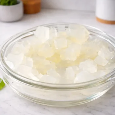 Gelatin Trick for Weight Loss gelatin cubes in a glass bowl prepared for a viral weight loss recipe
